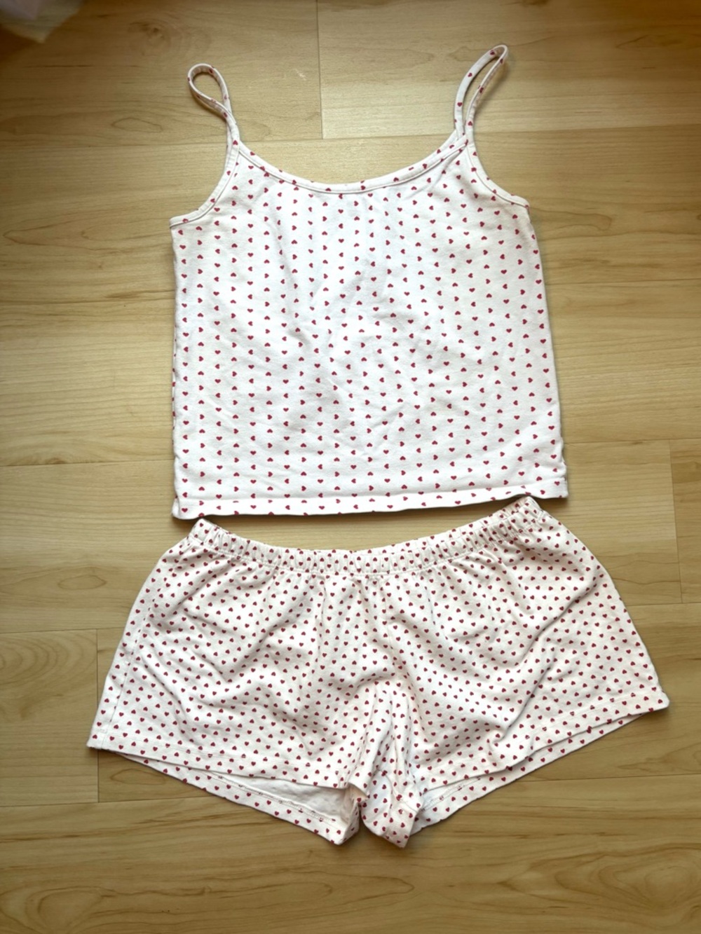 Brandy Melville John Galt White Cami & Short Set with Red Heart Print